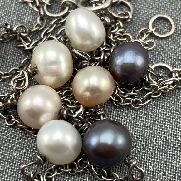 Dainty Sterling Silver Station Necklace with Multicolor Freshwater - Picture 4 of 6